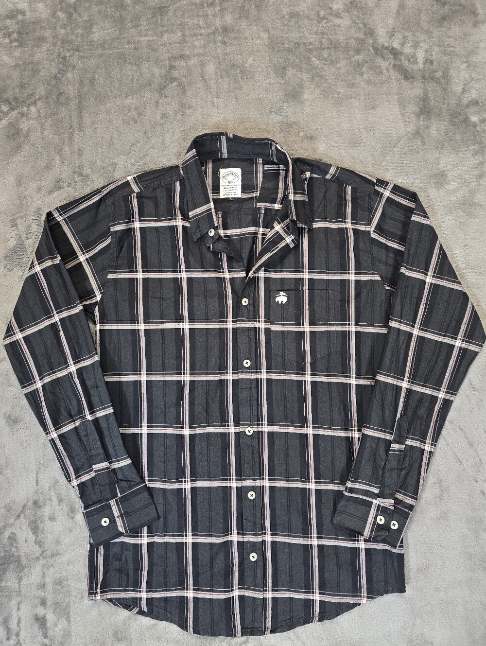 Brooks Brothers 1818 Regent Fit Black Checked Button Down Shirt Sz Lrg Fits Med